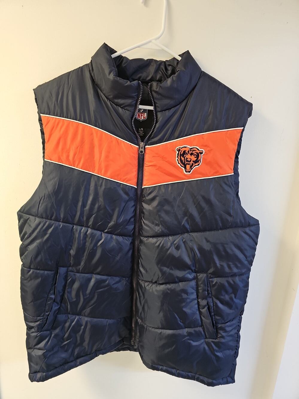 Chicago Bears Jacket Vest Mens Large Blue NFL Football Puffer Jacket